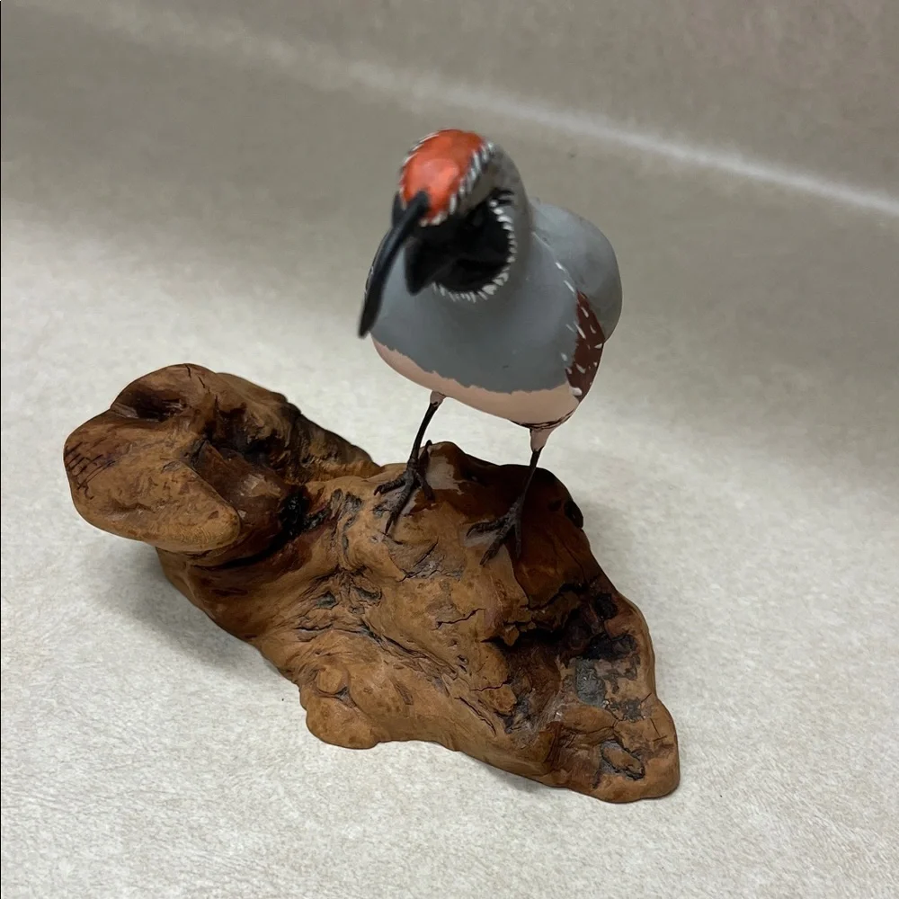 Handcrafted Bird Figurine on Wooden Base Hand carved quail
